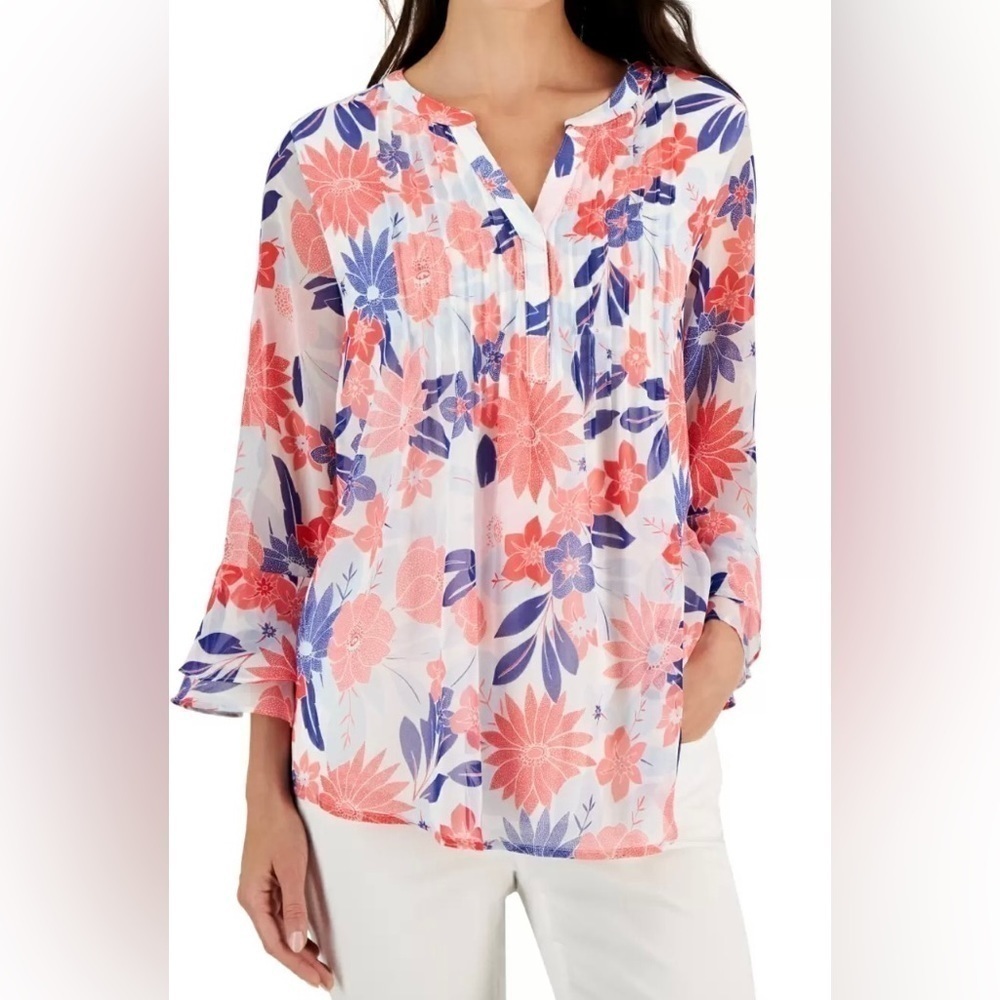 Charter Club, Multicolored Floral V-neck Blouse